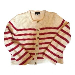 ME+EM Striped Button-Up Cardigan in Red and Cream